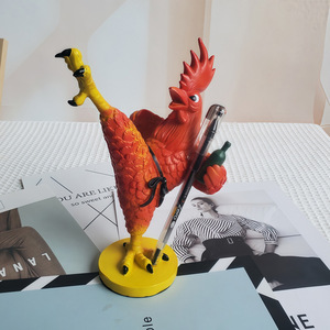 Creative Resin Crafts Pen Holder Ornament Cross-Border Internet Celebrity's Drunk Kung Fu Chicken Big Rooster Jewelry Stand