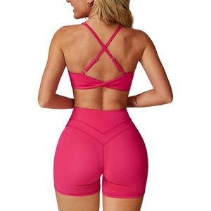 Conjunto Deportivo para Mujer FOXA, Sujetador Deportivo con Espalda Cruzada, Pantalones Cortos de Cintura Alta, Traje de Yoga de 2 Piezas, Spandex y Poliéster con Elasticidad en 4 Direcciones - Product Image 1