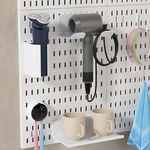 Tablero montado en la pared para almacenamiento en la pared: adecuado para estantes de almacenamiento de baño, soportes para secadores de pelo, cestas y estantes colgantes - Product Image 6