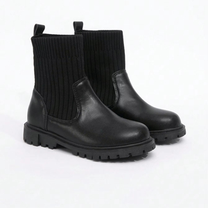 Bottes courtes pour enfants en gros, bottes en cuir imperméables chaudes et tricotées à la mode pour filles - Product Image 1
