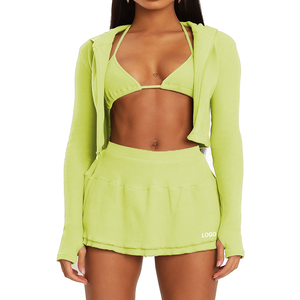 Usine Personnalisé Yoga Ensemble 3 Pièces Vital <span class=keywords><strong>Sport</strong></span> Costume <span class=keywords><strong>Crop</strong></span> <span class=keywords><strong>Top</strong></span> Veste <span class=keywords><strong>Sport</strong></span> Soutien-Gorge Jupe Shorts Ensemble Fitness Zip up <span class=keywords><strong>Manches</strong></span> <span class=keywords><strong>Longues</strong></span> - Product Image 4