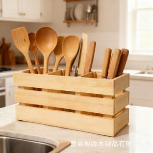 Boîte de rangement de cuisine en bois, organisateur multifonction pour couverts et ustensiles, taille de bureau 8-11,9 pouces, fabriqué à la main - Product Image 3