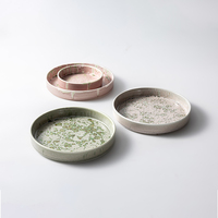 Assiette de table en céramique commerciale empilable, unifiée, tournée au four, en porcelaine rose et verte