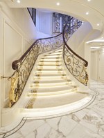 Marche de luxe courbées en pierre naturelle, imitation marbre blanc, amovible, escalier