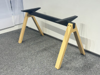 Structure de poste de travail de bureau pour 2 personnes, base de bureau en métal avec pieds en bois en forme de A, structure de table-banc pour deux personnes pour bureau ouvert