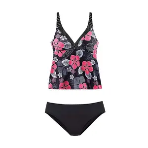 Vintage Retro đồ bơi phụ nữ Tankini đồ bơi hai mảnh áo tắm in tắm phù hợp với mùa hè bãi biển mặc bơi phù hợp với XXL