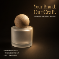 Flacon diffuseur en verre de luxe avec logo personnalisé, 30 ml, 50 ml, vide, givré, pour arômes, avec couvercle en bois, emballage en boîte cadeau, vente en gros