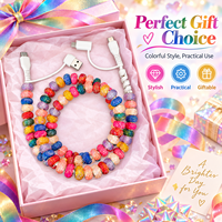 Kabel Charger HP Grosir 4 in 1 Multiwarna Berhias Rhinestone dan Manik-manik, USB Type C, Kabel Transfer Data Kristal
