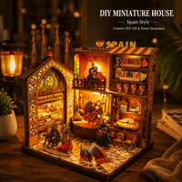 OCHOICE Puzzle 3D en bois DIY, kit maison miniature Espagne Barcelone, insert de bibliothèque avec lumière LED, décoration intérieure, cadeau