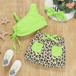 Ensemble d'été pour bébés filles : Haut imprimé léopard à bretelles spaghetti et épaules dénudées, idéal pour les photos en ligne - Product Image 2