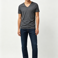 T-shirt personnalisable à épaules tombantes coupe carrée 100 % coton coupe courte col en V manches courtes extensible basique pour homme OEM Vente en gros