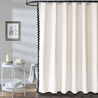 Rideau de douche moderne Muyu en crème avec bord ondulé noir, tissu écologique imperméable, réglable, sans plis, 12 crochets