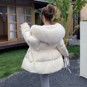 Veste d'hiver en coton rembourrée avec col en fourrure pour femmes, veste ample en coton rembourré à la taille - Product Image 1
