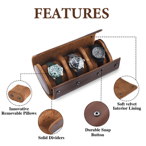 Laihe <span class=keywords><strong>handmade</strong></span> hộp đồng hồ 1 2 3 khe cắm sang trọng bán buôn biểu tượng tùy chỉnh dập nổi duy nhất PU da trường hợp đồng hồ du lịch xem CuộN - Product Image 2