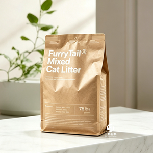 Custom Logo Thick Kraft Paper <b>Cat</b> <b>Litter</b> Bag with Aluminum Foil Moisture Proof Eight Side Seal Zipper Packaging Pouch - Product Image 5