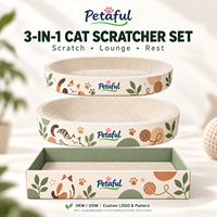 Petaful Ensemble Griffoir pour Chat Ovale Moderne 3-en-1 en Carton Ondulé Haute Densité Écologique, avec Tapis de Griffoir, Lit de Repos et Jouet