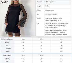 QINSI personnalisé Offre Spéciale col rond mode <span class=keywords><strong>nuisette</strong></span> Sexy décontracté femmes noir deux pièces robe à manches longues chemise de nuit pour les femmes - Product Image 5