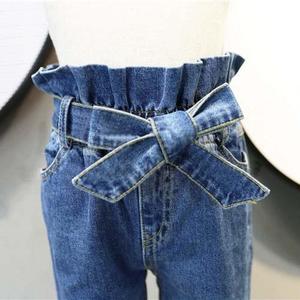 Pantalon en jean taille haute avec nœud pour filles, collection automne 2019, vêtements pour enfants, pantalon en denim pour bébés filles - Product Image 5