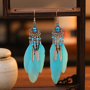 レトロダイヤモンドフェザードロップイヤリング エスニックスタイル 合金メッキ カジュアル卸売 クリエイティブエスニックジュエリー - Product Image 3