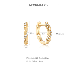 CANNER Nueva Tendencia Pendientes Clásicos Simples de Moissanita, Pendientes de Aro Cruzados de Plata de Ley S925 para Chicas - Product Image 3