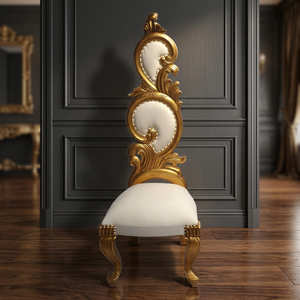 French Renaissance Style Dining Leisure Chair Gold White Synthetic Leather Upholstery Solid Wood Comfortable <b>Foam</b> Living Hotel - Product Image 2