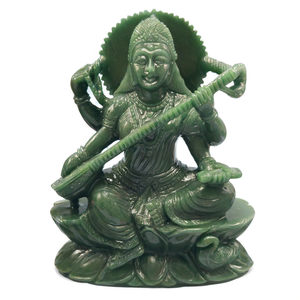 Exquise sculpture artisanale de Saraswati en jade colombien - Idole/statue de la déesse de l'apprentissage en pierres précieuses et cristaux - 6 pouces - Product Image 2