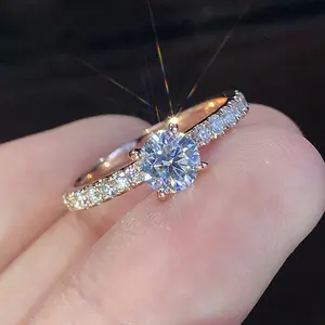 구리 보석 화이트 골드 도금 광장 크리스탈 발톱 다이아몬드 반지 결혼 약혼 반지