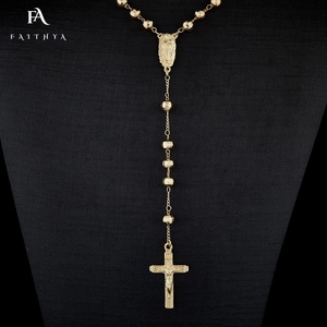 Medalla Virgen y Corazón en Oro Laminado de Doble Cara, Rosario de Oración de Guadalupe con Crucifijo, Cuentas Lisas Pulimentadas, Ajustable de 24 Pulgadas - Product Image 6