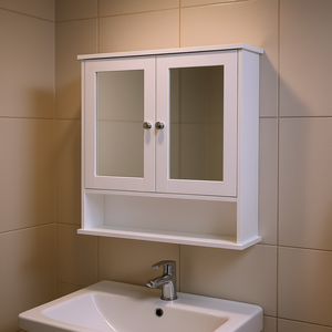 Armoire murale pour salle de bain 60x70cm avec 2 portes miroir et étagère réglable pour rangement dans la salle de bain - Product Image 2