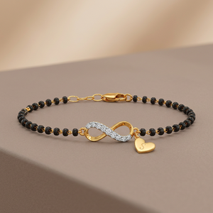 <b>Infinity</b> Design Gold Plated Mangalsutra <b>Bracelet</b> with Diamond Accent and Traditional Black Beads Jewelry - Product Image 3