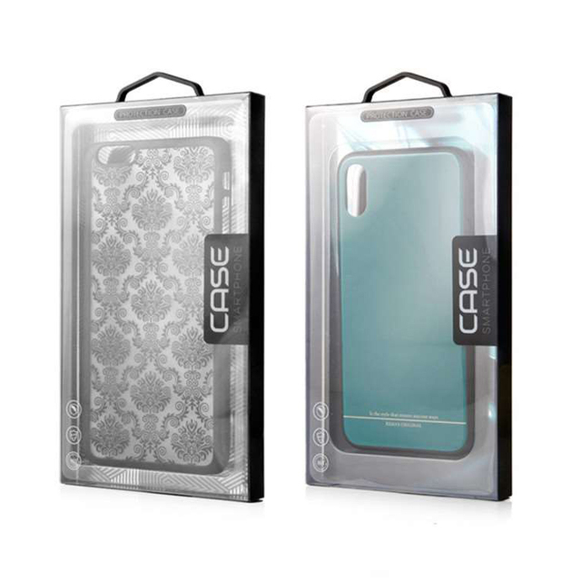Printing ODM Customized Recyclable Phone Case Packaging Boxes with Embossing Sponge Liner Plastic Inner Support Window Hook