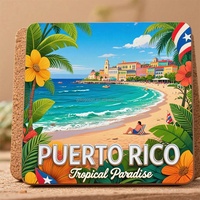 Sous-verre en MDF personnalisé de Porto Rico, vente en gros d'usine, souvenir de voyage, de plage, pour la maison et le restaurant, dessous de verre isolant imprimé en liège