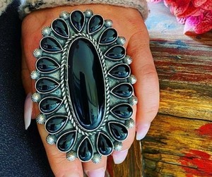 Bague en argent Sterling 925 noir, bijoux élégants, pierre précieuse naturelle - Product Image 1