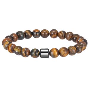 Bracelet en pierre naturelle, perles d'agate de 8mm, bande élastique, bijoux unisexes, cadeau, marron, blanc, noir, roche volcanique, forme de boule ronde - Product Image 4