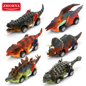 Zhorya kids 6 pcs racing dinosaur car toy plastic realistic dinosaurs pull back car toys set