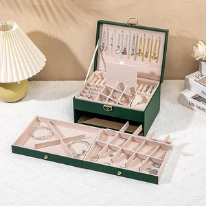 Bán buôn lớn 3 lớp hộp đồ trang sức tổ chức với khóa & 2 ngăn kéo cho phụ nữ sang trọng chần PU da lưu trữ đồ trang sức trường hợp - Product Image 5