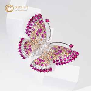 OUCHEN 2026ラボ成長ダイヤモンドジュエリーラグジュアリー9k 18kゴールドハイエンド女性用ブローチコサージュピン卸売ファッション - Product Image 2