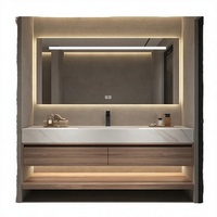 Ensemble de meubles de salle de bain mural sur mesure, finition mélamine imitation bois, contreplaqué résistant à l'humidité avec lavabo