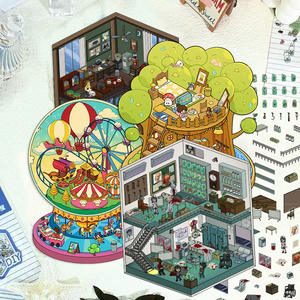 Jiyun Collection d'autocollants 3D en PVC mignons de dessins animés Cabine miniature dans une scène intrigante pour la décoration de la <span class=keywords><strong>maison</strong></span> avec poches de rangement - Product Image 5