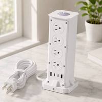 Multiprise verticale personnalisée avec logo, 8 prises, 2 USB, 2 ports USB-C PD à charge rapide, protection contre les surtensions, vente en gros