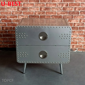 Table de chevet mobile en aluminium poli Aviator à 2 tiroirs – Meuble de chevet, table d'appoint, table de nuit - Product Image 1