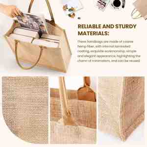 Large Capacity Custom Printing Logo Eco-Friendly <b>Waterproof</b> Reusable <b>Zipper</b> Closure Gift Letter Jute <b>Tote</b> Shopping <b>Bag</b> Women - Product Image 2