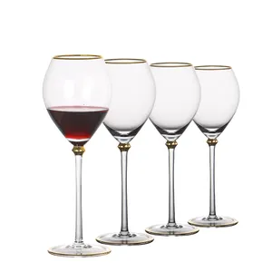 Private Label Stained Gold Red Wine Glass Champagne Glasses Gold Rimmed Goblet Wine Glasses For Party Wedding