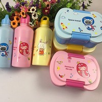 Ensemble de boîte à lunch et de gourde en plastique pour enfants, motif dessin animé mignon, étanche, écologique