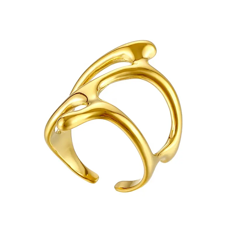 Wholesale Custom 18K Gold Plated Stainless Steel Irregular Gold Ring for Women