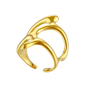 थोक कस्टम 18K सोना मढ़वाया स्टेनलेस स्टील अनियमित सोने की अंगूठी महिलाओं के लिए