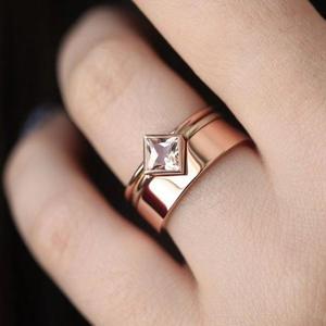 Rose Gold Women's Ring <b>Set</b> Geometric <b>Square</b> Diamond Claw Setting Fashion Jewelry Gift - Product Image 3