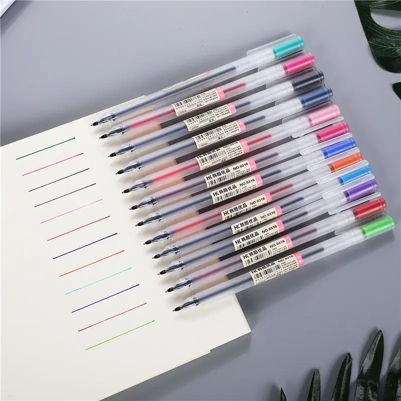 Juego de bolígrafos de tinta de Gel de 12 colores, plástico personalizado, 0,5mm, barato, para artistas, 04153