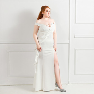 Européenne 4XL Plus Size Beautiful New 7 Candy Color Off Shoulder Green Satin Robes de soirée pour grandes femmes - Product Image 5