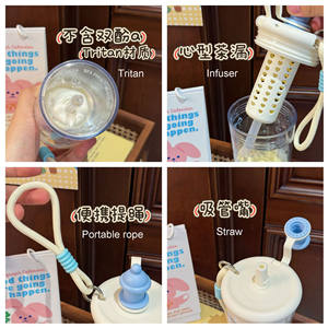 Bouteille d'<span class=keywords><strong>eau</strong></span> <span class=keywords><strong>portable</strong></span> en plastique sans BPA de 600 ml pour filles, avec paille et infuseur, motif dessin animé - Product Image 4